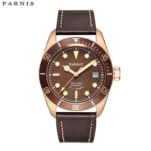 Reloj de Lujo Mecánico Parnis de 41 mm para Hombre, Caja de Acero Inoxidable, Correa de Cuero, Movimiento Automático Miyota - Product Image 6