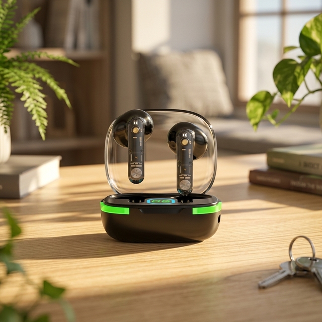 TWS Gaming Earbuds Transparent LED Digital Display Stereo Sound for Sport Music Travel Office Connection Earphone Charging Case
