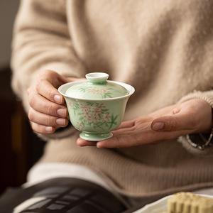 Guanlan Secret Green Hand-Painted Apricot Blossom Gaiwan Porcelain With Lid For Kung Fu <b>Tea</b> <b>Set</b> - Product Image 2
