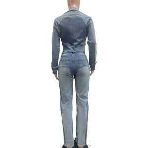 Ensemble en jean pour femme Viviblook Z1230ST08, jean délavé sexy, veste courte à fermeture éclair à manches longues, pantalon décontracté, ensemble deux pièces grande taille - Product Image 6