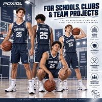 Ensemble d'uniformes de basketball personnalisés flocon de neige de Noël, maillot et short de sublimation bleu marine et blanc à col en V, nom d'équipe personnalisé, faible MOQ