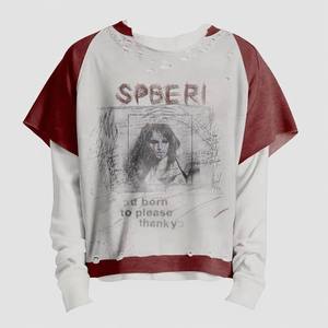 Custom Heavyweight Cotton Grunge Punk Streetwear <b>Y2K</b> Distressed Ripped Layered Look Raglan Sleeve Mens Long Sleeve T <b>Shirt</b> - Product Image 1