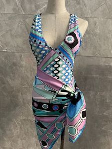 Costume da bagno intero all'ingrosso 2026 nuovo con sciarpa in seta, set 2 pezzi a righe, sexy abbigliamento da spiaggia, copricostume sarong da donna - Product Image 4