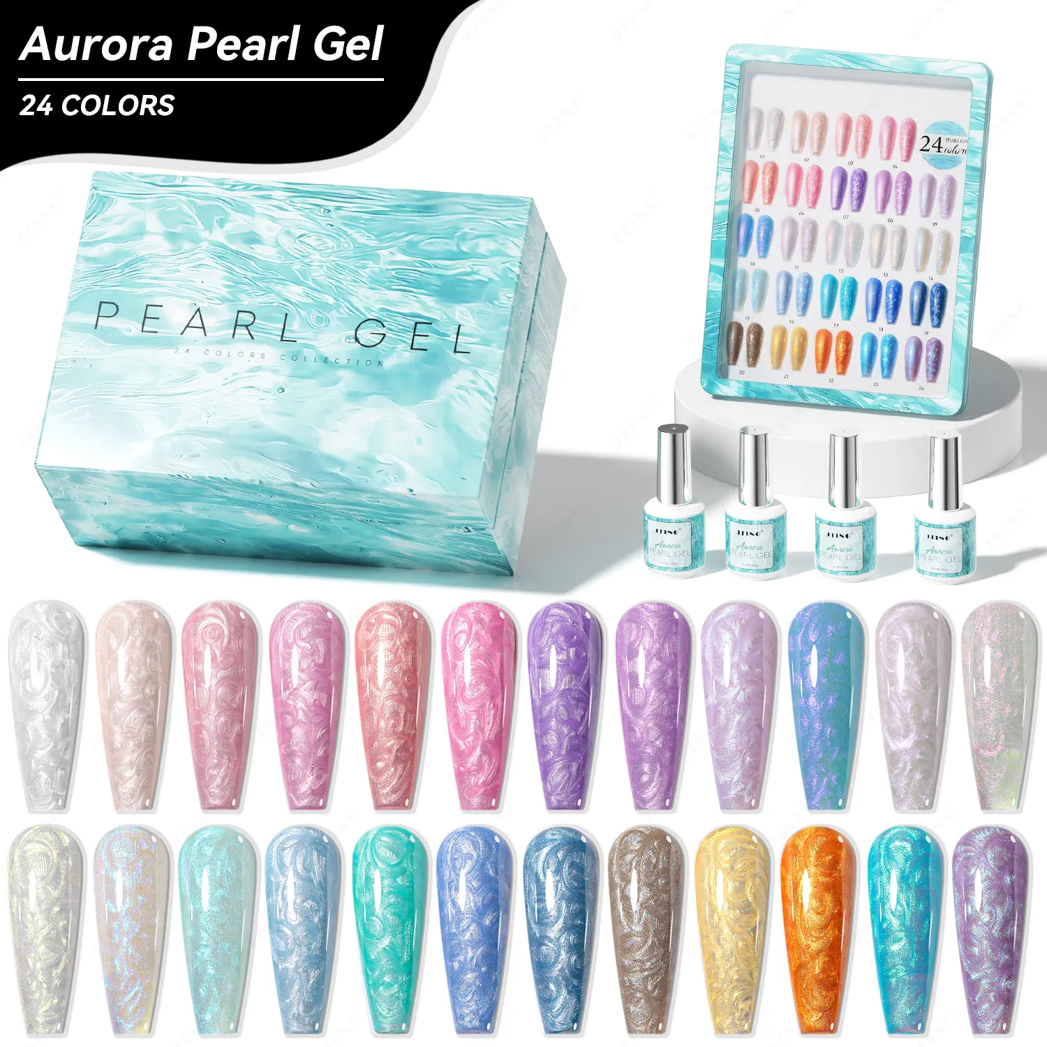 JTING Newest Fashion Trend 24colors Aurora Pearl gel nail polish collection support OEM/ODM free design unique brand and bottle