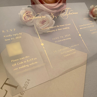 Undangan Pernikahan pesta akrilik bening cetak Foil emas Royal Modern dengan amplop kertas kustom