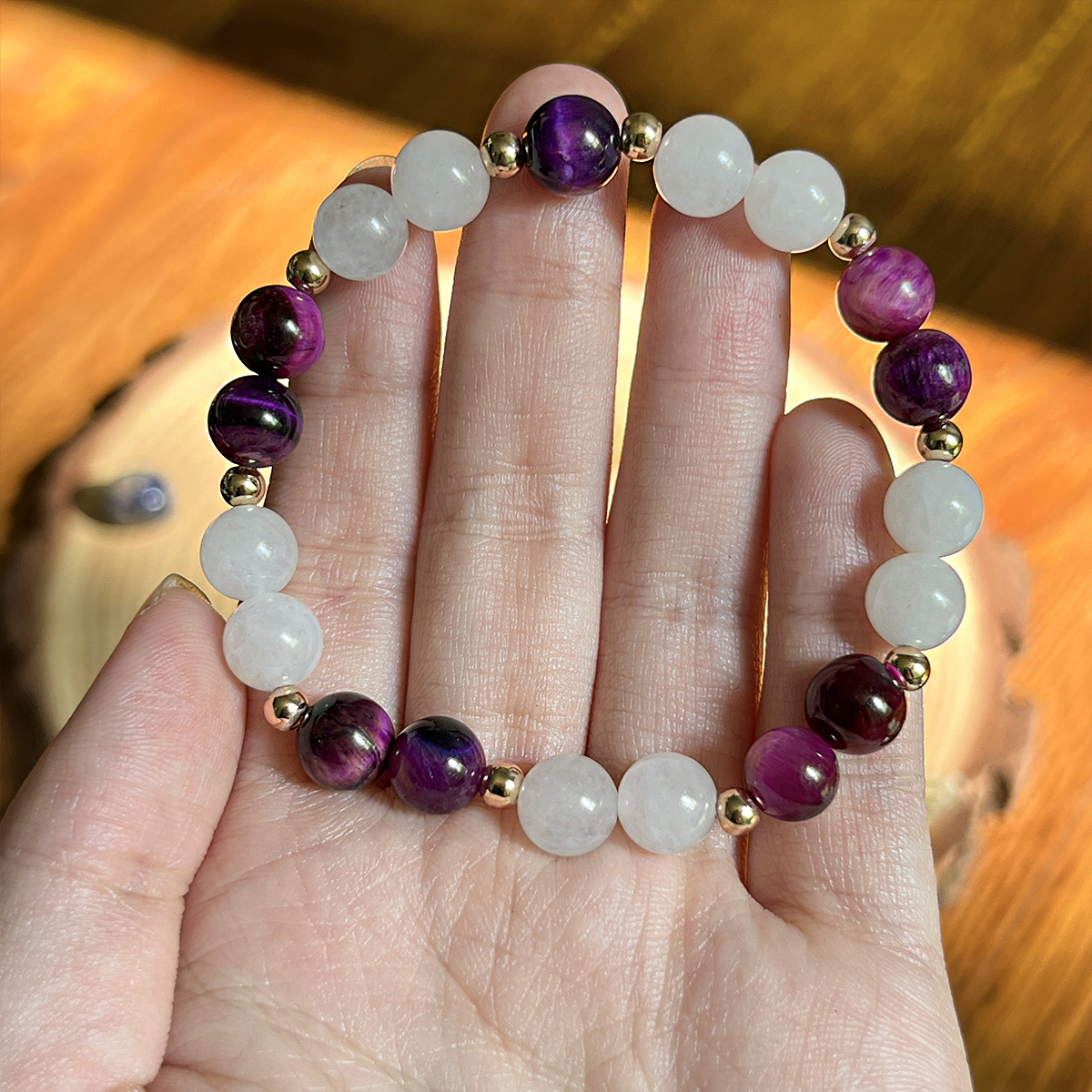 Bracelet Pierre de Lune et Oeil de Tigre Rose