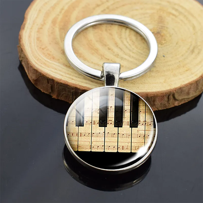 Mode Männer Frauen Musik Instrument Keychain Klavier Violine Flöte Klarinette Muster Doppel Seite Schlüsselring für Musik Liebhaber Geschenke