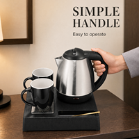 Ensemble bouilloire électrique en acier inoxydable SUS304 pour hôtel, 1,2 L, avec tiroir de rangement intégré et arrêt automatique