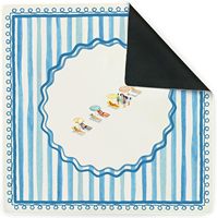 Tapis de mahjong de plage côtier rayé bleu 31,5"x31,5" en néoprène 3 mm antidérapant et insonorisant avec sac de transport pour jeu de table, cadeau