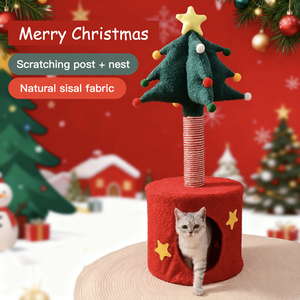 Rascador de gato Sisal de Feliz Navidad + Nido Árbol de gato de 1 capa Fácil de montar - Product Image 1
