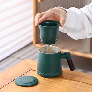 Green Ceramic <b>Tea</b> Cup with Lid and <b>Infuser</b> Handle Porcelain <b>Tea</b> <b>Mug</b> Custom Coffee and <b>Tea</b> Drinkware - Product Image 1