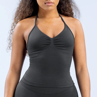 Débardeur de sport et yoga en nylon et élasthanne mat, style européen DF, pour femme - Col halter sans bretelles, motif uni, design simple