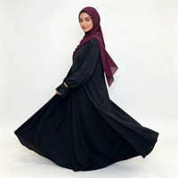 Ensemble Abaya Noir pour Femmes avec Poignets Dorés, Hijab Bourgogne, Vêtements Modestes Musulmans Islamiques