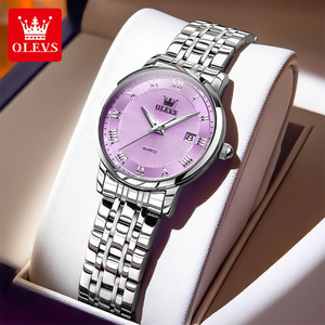 Olevs 5611 luxe Oem vente en gros classiques échelle romaine exquise <span class=keywords><strong>femme</strong></span> d'affaires calendrier en acier inoxydable cadeau dame montre à Quartz - Product Image 1