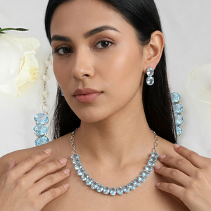 Conjunto de Collar y Pendientes de Topacio Azul Natural, Plata de Ley 925, Joyería Fina, Proveedor Mayorista OEM ODM - Product Image 6