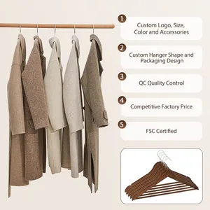 China Factory Sales Schneller Versand Low MOQ Massivholz Kleiderbügel Walnuss Braun Holz anzug Kleiderbügel für Kleidung