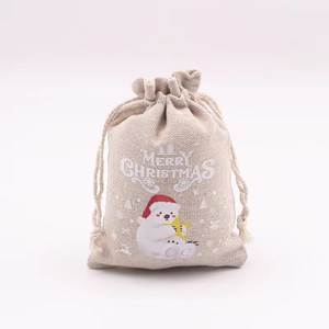 Bolsas de Regalo de Navidad con Cordón, de Lona de Algodón, Pequeñas, con Logotipo - Product Image 4