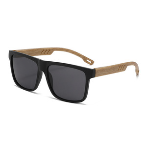 Cross Border Retro Imitation Bamboo Wood Sunglasses <b>Black</b> <b>Frame</b> Blue Lens UV400 Protection Unisex Style - Product Image 3