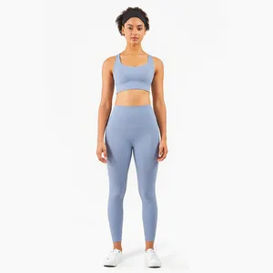 Wholesale 2 Piece Soft Yoga Set Back Pocket Gym Legging Sexy Women Sports Bra