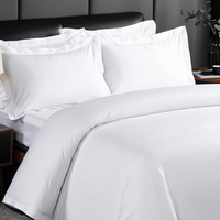 Linge de maison de luxe 5 étoiles 100% coton 300tc ensemble de literie d'hôtel uni Logo personnalisé draps plats blancs taie d'oreiller housse de couette