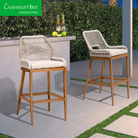 Chaise de bar moderne, tabouret de bar avec cadre, chaise d'extérieur en bois de teck