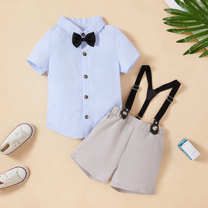Ensemble élégant 2 pièces pour tout-petits garçons : chemise boutonnée et <span class=keywords><strong>short</strong></span> à bretelles pour anniversaires, banquets et occasions spéciales - Product Image 2