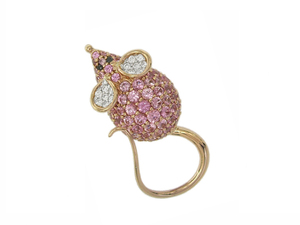 Colgante de Ratón de Lujo en Oro con Circonitas Cúbicas Rosas y Diamantes Transparentes, Amuleto de Zodiaco para Mujer, Ideal para Bodas y Fiestas - Product Image 1