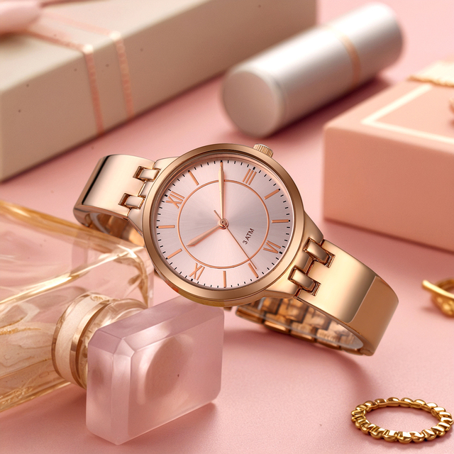 Luxury Retro Quartz Stainless Steel Watch 5ATM Water Resistance Fashion Movement Business Fashion Simple Women's Pointer Glass