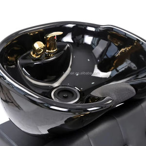 Modern siyah deri <span class=keywords><strong>Salon</strong></span> mobilya şampuan saç yıkama sandalye berber salonları için Metal kase ile - Product Image 5