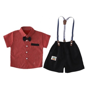 Ensemble de vêtements pour garçons en bas âge, chemise rayée à manches courtes, nœud papillon, short à bretelles, <span class=keywords><strong>tenue</strong></span> formelle d'été - Product Image 5