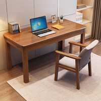 Escritorio Ergonómico de Madera Maciza para Oficina en Casa o Espacio de Estudio, con Amplia Superficie de Trabajo y Acabado de Grano Natural