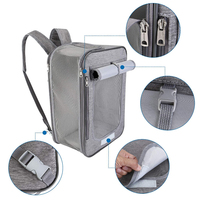 Sac de transport pour chat MJ Grey 2 en 1, sac à dos et poussette, en fibre de polyester souple, respirant, écologique, sac de voyage pour animaux de compagnie, fermeture à glissière
