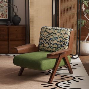 <span class=keywords><strong>Fauteuil</strong></span> en bois massif finition noyer avec motif oiseau volant, tissu imprimé rétro, canapé individuel pour salon, chambre à coucher, décoration intérieure - Product Image 3