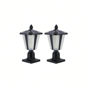 Farol de Jardín LED Solar Moderno de Aluminio Negro de 15 Pulgadas con Sensor de Luz Blanca Cálida para Exteriores, Caminos, Patios y Entradas, Paquete de 2 - Product Image 1