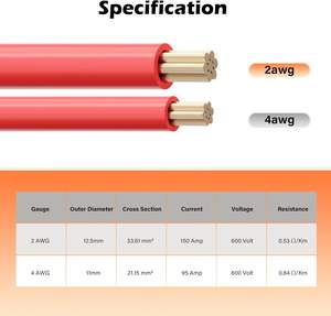 <span class=keywords><strong>สาย</strong></span>แบตเตอรี่ขนาด 2 เกจ AWG ยาว 2 ฟุต สีดำ+2 ฟุต สีแดง ชุดสายไฟทองแดงแท้สำหรับอินเวอร์เตอร์ พร้อมหัวต่อขนาด 3/8 นิ้วทั้งสองด้าน - Product Image 5