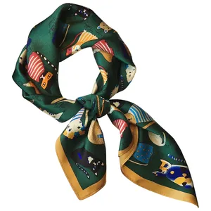 Fashion Customized Pattern scarves Custom Logo Digital Printing Designer Foulard Square Satin Silk Scarves