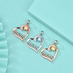 GP113 kalung mode untuk ibu 925 perak murni zirkon liontin hati cinta batu kelahiran perhiasan ulang tahun Ibu - Product Image 4