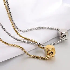 Wasserdichte 18 Karat vergoldete Würfel perle Einfache Edelstahl kette Benutzer definierte Logo Anhänger Halskette für Frauen