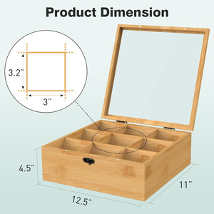 <b>Wooden</b> Tea Bag <b>Storage</b> Box With Acrylic Lid 9 Compartments For Office Kitchen Coffee And Tea Organization - Product Image 5