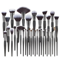 Kuas Make Up kosmetik Lilywild, hitam menyesuaikan Label pribadi Set kuas Makeup penuh profesional dengan nama