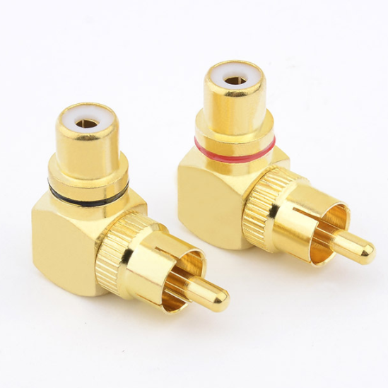 Gold RCA Male to RCA Female 90 Degree Connector Right Angle Plug Adapter
