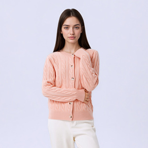Cardigan da <span class=keywords><strong>Donna</strong></span> OEM ODM a Maniche Lunghe con Collo a O e Orlo a Costine, 100% Lana Lavorata a <span class=keywords><strong>Maglia</strong></span> - Product Image 2