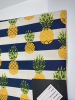 Tissu polyester à motif ananas rayé bleu et blanc, imperméable et anti-UV, pour auvent