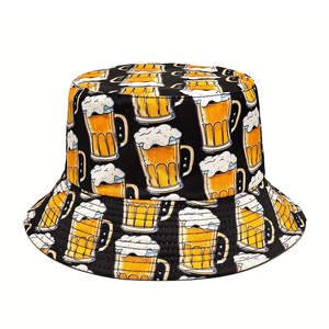 Nouveau Style extérieur soleil été Double côtés Panama casquette <span class=keywords><strong>pour</strong></span> hommes femmes pêcheur chapeaux drôle impression motif dessin animé bière seau chapeau - Product Image 1