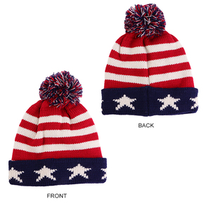 Bonnet d'hiver vintage en tricot à rayures étoiles, motif drapeau américain, avec pompon, en laine, chaud, pour le ski - Product Image 2
