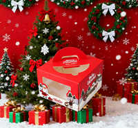 Boîte à gâteau et à sushi de Noël rigide mate personnalisée avec fenêtre et poignée, en carton kraft recyclé, emballage alimentaire sûr, pliable, pour pâtisseries et desserts
