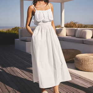 Vestido maxi elegante e informal sin mangas con diseño de volantes para mujer, vestido maxi para vacaciones. - Product Image 1