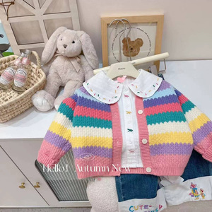 Child Star Circle Girls Cardigan Sweater Spring Autumn Knitwear Single Breasted Breathable Kids Top - Product Image 2