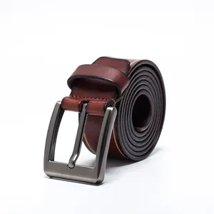 Luxury Full Grain Tan Leather Men Genuine Leather Belt Pin Buckle Belt