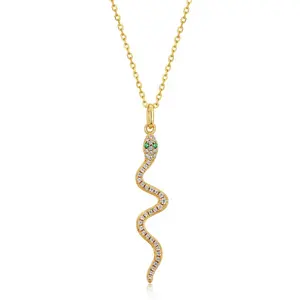 Gold plated snake animal charm pendants 925 silver pave cz snake necklace pendant